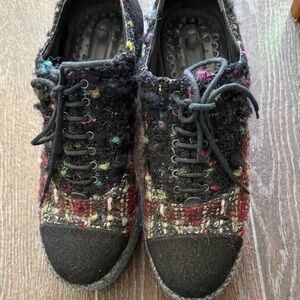 CHANEL Black and Multicolor Tweed Sneakers